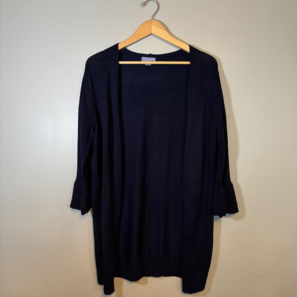 Laura Scott Navy Blue Open Front Bell Sleeve Cardigan Sweater Size Medium